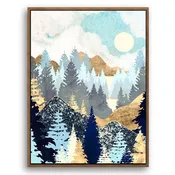 Autumn Forest - Nordic Scandinavia Abstract Color Wall Art on Wood Stretched Canvas with Frame for Vintage Home Decor