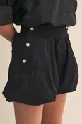 Bubble Hem Shorts with Pearl Buttons