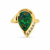 14K Yellow Gold Ring with Pear-Cut Mosaic Triplet Opal and Diamond Accents