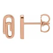 14K Pink Gold Teeny Paperclip 1/2 Pair Stud Earring