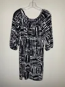 AB Studio Size M Black & White 3/4 Sleeve Blouson Dress