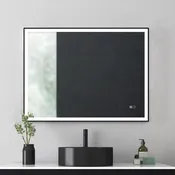COLINE 32" x 24" Rectangular Black Metal Framed LED Ghost Mirror