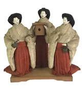 3 Japanese Sannin-Kanjyo Court Ladies Dolls Late Edo Period in Original Box 1850s