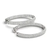 3 Row Pave Oval Hoop 1.5 Inch 2Ct