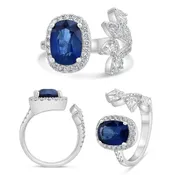14K White Gold Cushion Sapphire Halo Ring