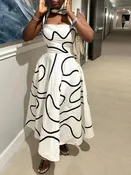 Abstract Print Square Neck Midi Dress