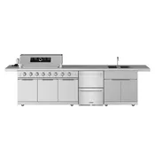 10 ft. Outdoor Kitchen Island Gas Grill with Side Burner, Sink & Undercounter Double Drawer Freezer in Stainless Steel