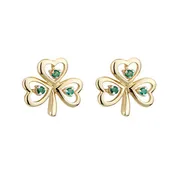 14k Gold Shamrock Stud Earrings w/ Emeralds