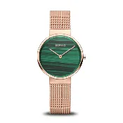 BERING Classic Polished/Brushed Rose Gold 31mm Green Malachite Dial Women's Watch 14531-368