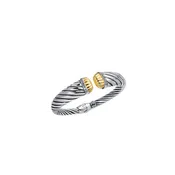 0.12ct. Diamond 18kt Yellow Gold+Sterling Silver Oxidized Ridg ed Cuff Bangle.