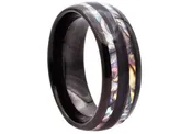 8mm Black Tungsten Ring With Abalone Stripes