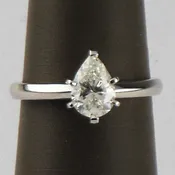 0.75 carat Pear Shaped Diamond Platinum Solitaire Engagement Ring Size 5.25