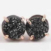 14K Gold Druzy Stud Earrings For Women | Boho Wedding Bridal Glitter Studs | Waterproof Daily Wear