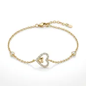 14K Petite Diamond Heart Bracelet with Rolo Chain and Extender