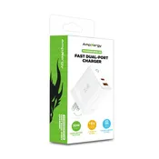 AmpNergy PowerSurge 30W Fast Dual-Port Charger w/ Foldable Plug - White