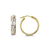 10K Two Tone Gold Diamond Cut Wide Huggie Hoop Earrings