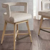 25" Counter Height Chair, Cream Textured Upholstery, Wood Legs