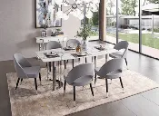 131 Marble Table and Silver 5-Piece Dining Room Set with 4 Gray Chairs