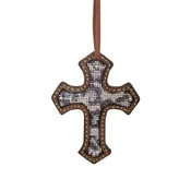 108-BLKCHEETAH Cross rough out chocolate leather black cheetah inlay