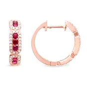 14kt Rose Gold Ruby and Diamond Hoop Earrings