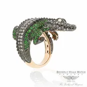18k Rose Gold Alligator Catseye Silver Diamond Tsavorites Ring UXQ47F