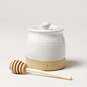 Beehive Honey Pot with Wooden Dipper | Farmhouse Pottery