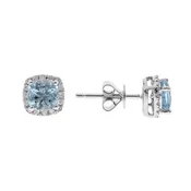 10K White Gold Aquamarine Earrings with a Diamond Halo