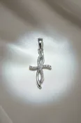 10K White Gold 1/20ctw Diamond Ribbon Twist Cross Pendant