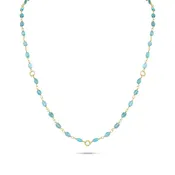 apatite cabochon ovals, bamboo link delicate necklace,<br>in 18k yellow gold,<br>22 inch