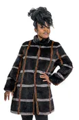 Black, Blue Iris, Caramel Horizontal Design Mink Stroller; Reverse to Checkerboard Design Taffeta Rain Silk – size 12