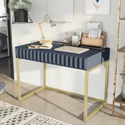 42-inch Two-Tone Metal Computer Desk with USB Ports, Outlets & Hidden Drawer