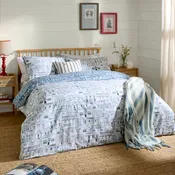 Abersoch Town Reversible 100% Cotton Duvet Cover Set Sea Blue