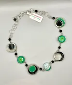 Green and Black Resin-Filled Circle and Lampwork Glass Necklace