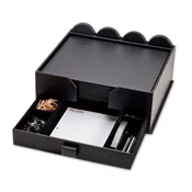 10 Seat Black Leatherette Conference Room Set w/ Round Coasters and Drawer Holder, 17 x 14 Size Pads