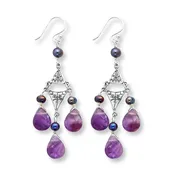 Chandelier Earrings Amethyst/Cultured Pearls Sterling Silver
