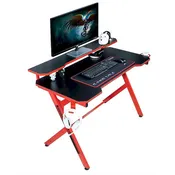 Black / Red R-Shaped Gaming Desk, 48" x 25", 1-Person