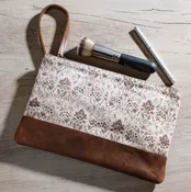 10" Brown Fleur Canvas Zip Pouch
