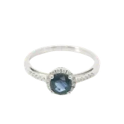 14kt White Gold Round Sapphire & Diamond Fashion Ring – Size 7