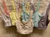 SEAMLESS BRALETTE WITH LACE IN BLACK, LATTE, WHITE, MEDITERRANEAN, PEONY, RUST AND CHIFFON.