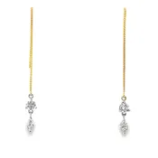 14K Two-Tone Gold Round & Marquise Diamond Dangle Threader Earrings
