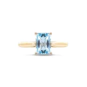 14 Karat Gold Emerald Cut Sky Blue Topaz Ring
