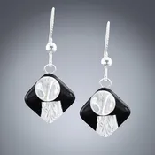 Art Deco Handwoven Silver Wire & Black Enamel Earrings