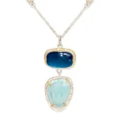 Chevron Necklace with Drop Gemstone Pendant-Aquamarine, 14k Gold,  Sterling Silver and Diamonds — EatMetal
