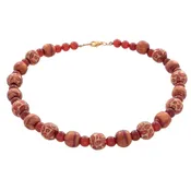 African Wood Beads & Carnelian Necklace on 14k Gold-Filled Clasp