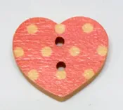 18mm 2 hole white spotted wood heart Bubblegum Pink