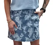 3 Button Floral Denim Skort