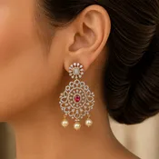 2-in-1 Diamond Earrings with changeable Natural Emeralds/Rubies and Pearl Drops