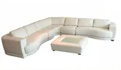 S675 6PC. Curved Leather Sectional Sofa Set with glass top ottoman coffee table — Stendmar