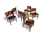 Restored Mid-century Erik Buck Danish Teak Dining Chairs in Abstract Velvet Print — Chris Howard Antiques & Modern