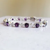 14kw Custom Arizona Amethyst and Diamond Link Bracelet